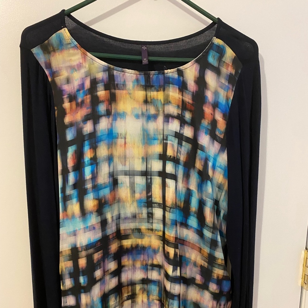 NYDJ long sleeve mixed fabric top